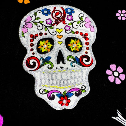 Girl Day of the Dead Skull fabric DT51957C1 Silver Glitter Skulls - Mary Jo Fabrics