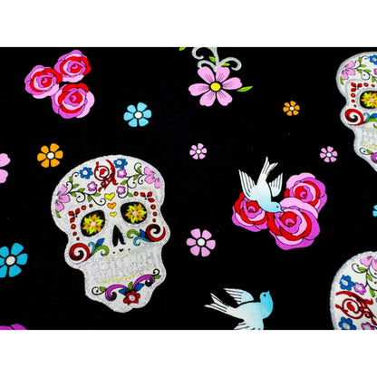 Girl Day of the Dead Skull fabric DT51957C1 Silver Glitter Skulls - Mary Jo Fabrics