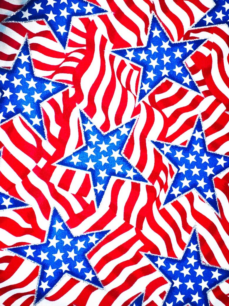 Glitter Star Patriotic fabric Blue Stars and stripes - Mary Jo Fabrics