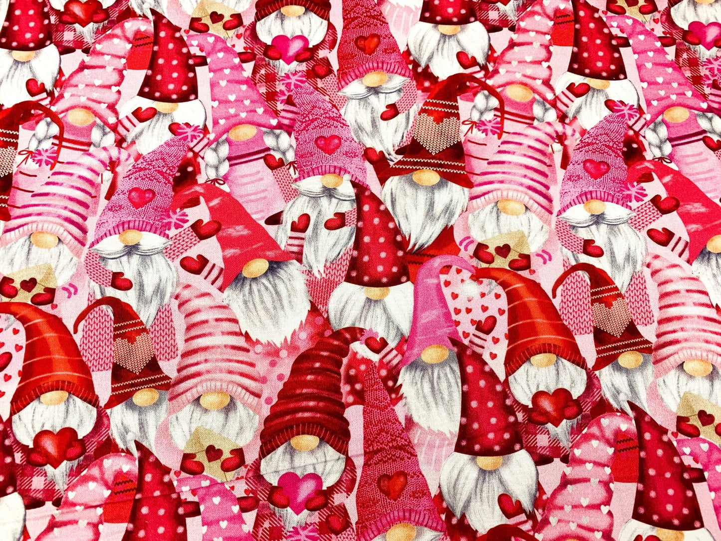 Gnomes fabric Hearts Valentine cotton fabric - Mary Jo Fabrics