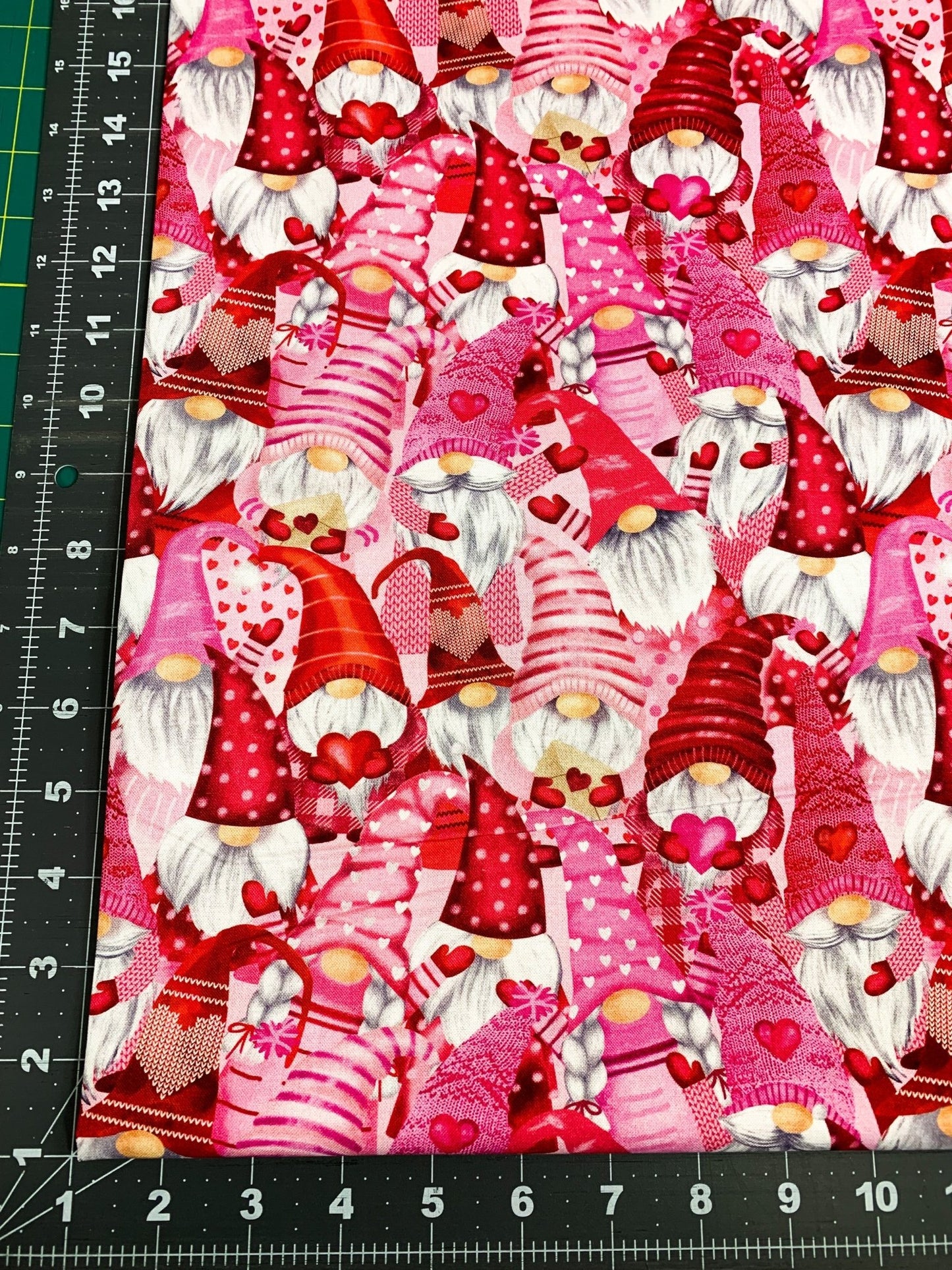 Gnomes fabric Hearts Valentine cotton fabric - Mary Jo Fabrics