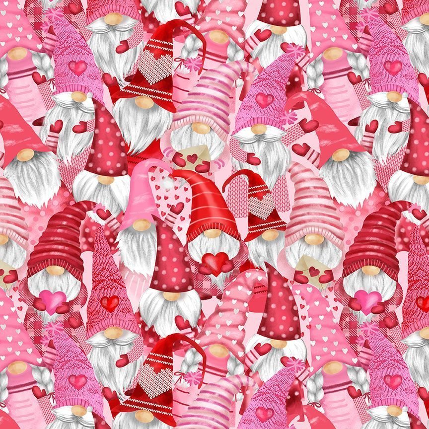 Gnomes fabric Hearts Valentine cotton fabric - Mary Jo Fabrics