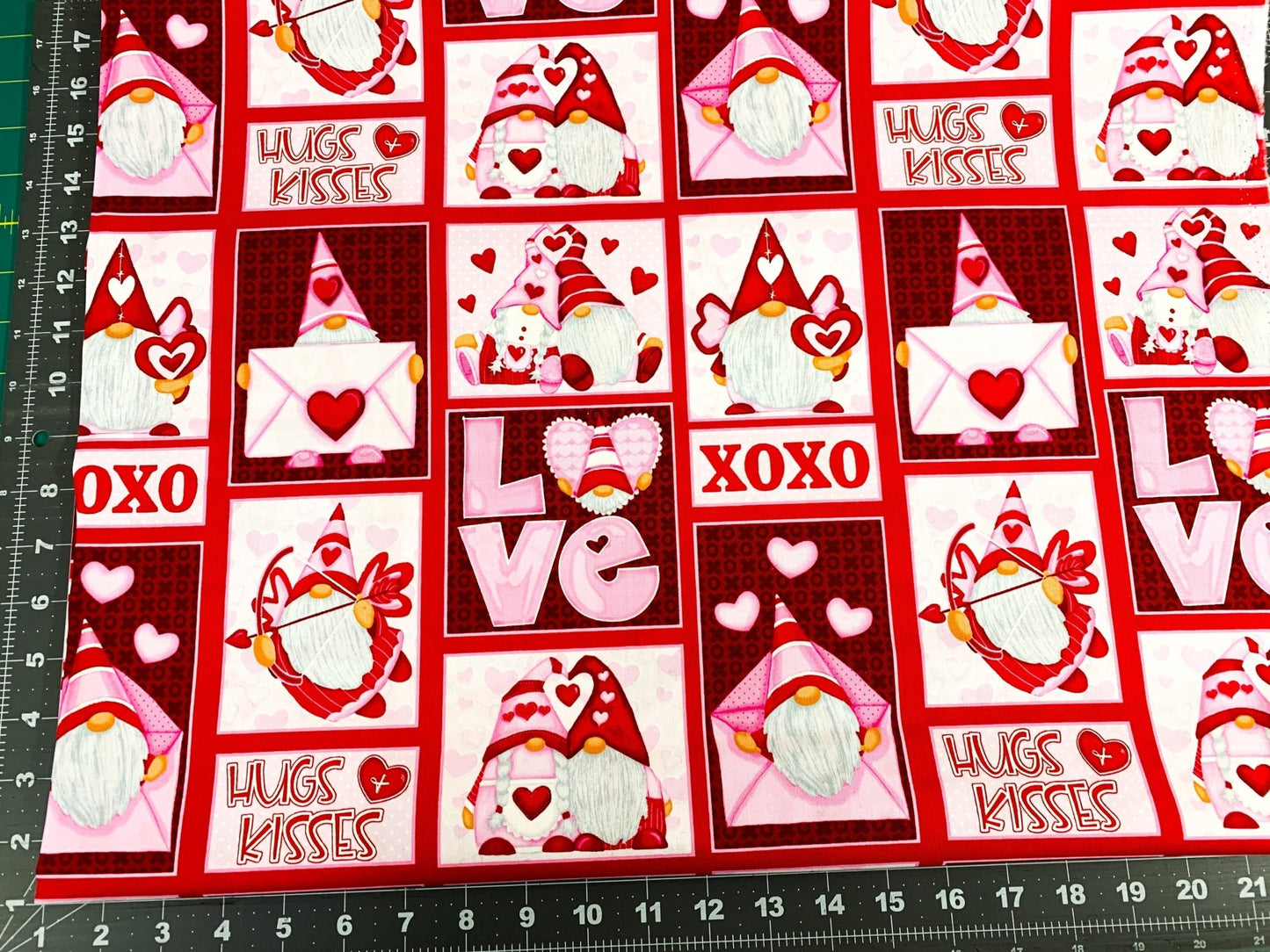 Gnomie Love fabric 9785 Red and Pink Love Gnome cotton fabric - Mary Jo Fabrics