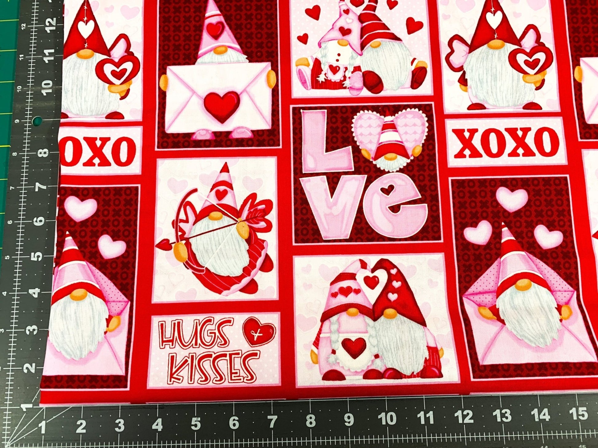 Gnomie Love fabric 9785 Red and Pink Love Gnome cotton fabric - Mary Jo Fabrics