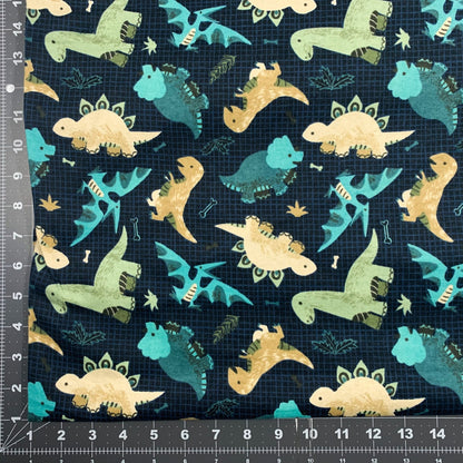 Going Dino Blue Dinosaur FLANNEL Fabric DX2569 dino flannel - Mary Jo Fabrics
