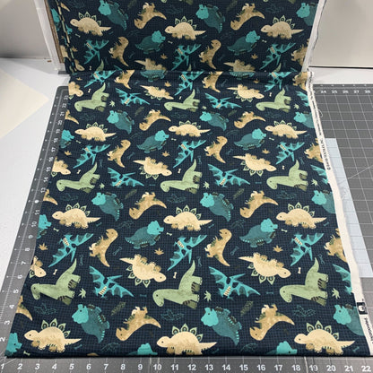 Going Dino Blue Dinosaur FLANNEL Fabric DX2569 dino flannel - Mary Jo Fabrics