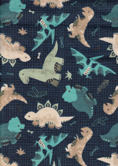 Going Dino Blue Dinosaur FLANNEL Fabric DX2569 dino flannel - Mary Jo Fabrics