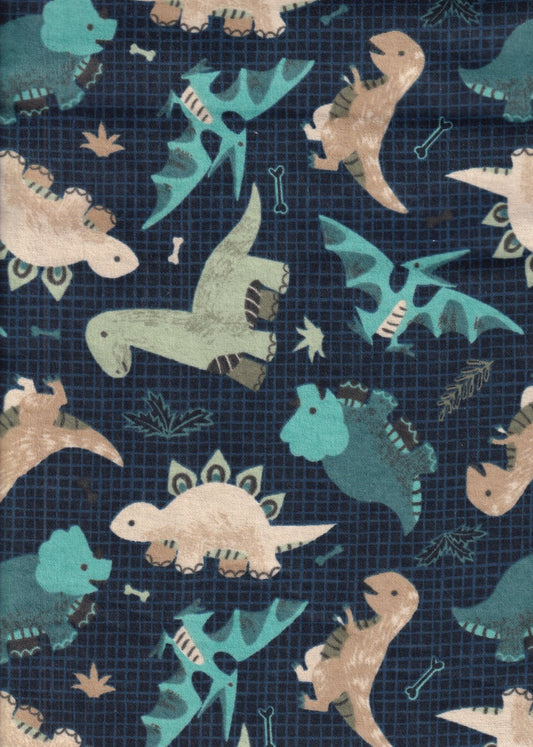 Going Dino Blue Dinosaur FLANNEL Fabric DX2569 dino flannel - Mary Jo Fabrics