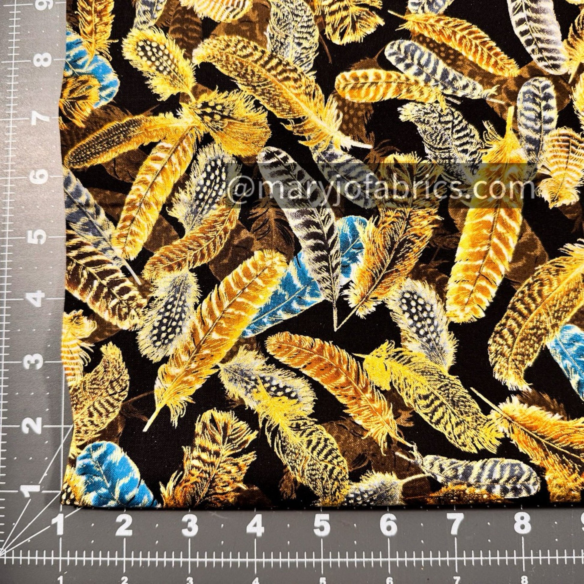 Gold Gilded Feathers Fabric 14034M - 12 Metallic - Mary Jo Fabrics