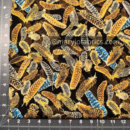 Gold Gilded Feathers Fabric 14034M - 12 Metallic - Mary Jo Fabrics