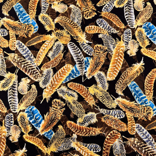 Gold Gilded Feathers Fabric 14034M - 12 Metallic - Mary Jo Fabrics