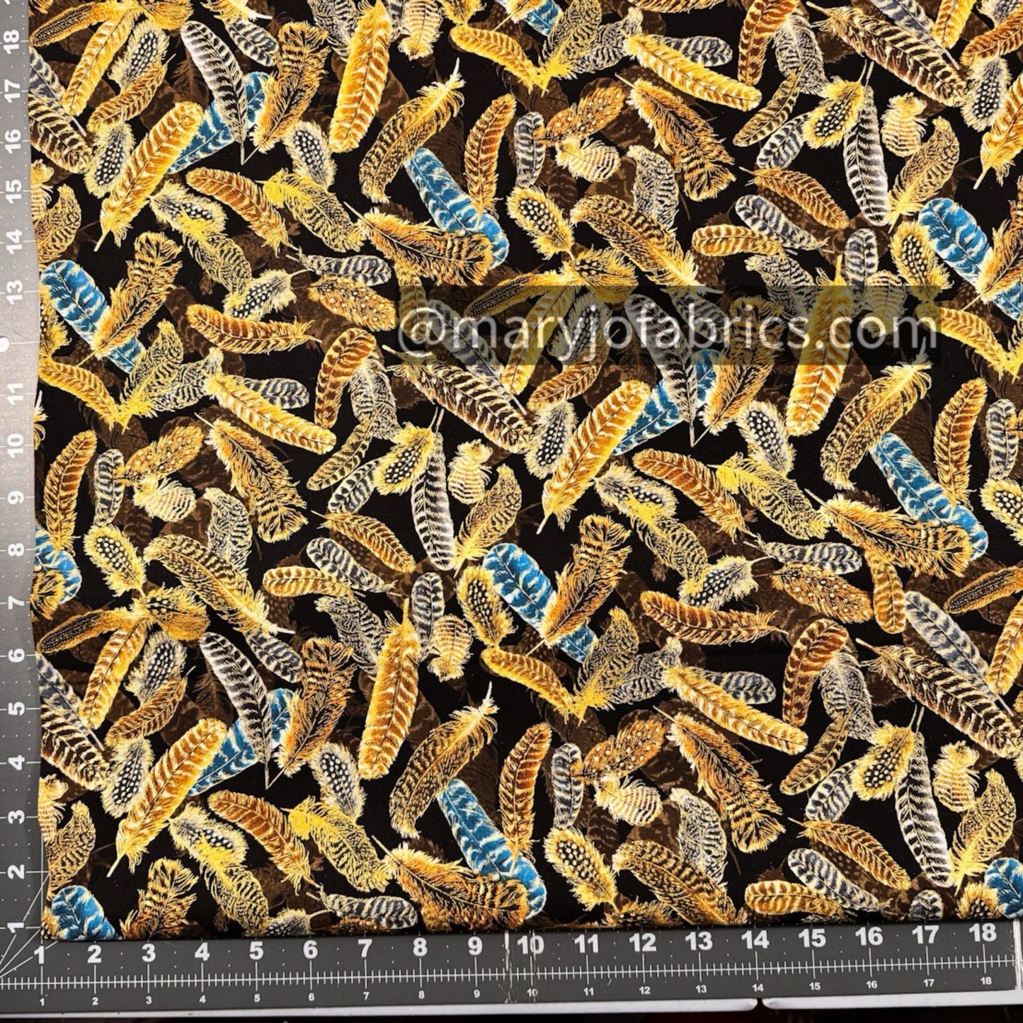 Gold Gilded Feathers Fabric 14034M - 12 Metallic - Mary Jo Fabrics