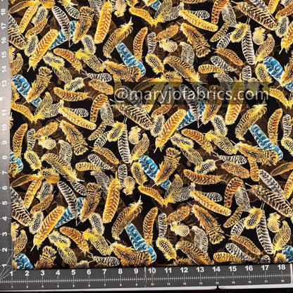 Gold Gilded Feathers Fabric 14034M - 12 Metallic - Mary Jo Fabrics