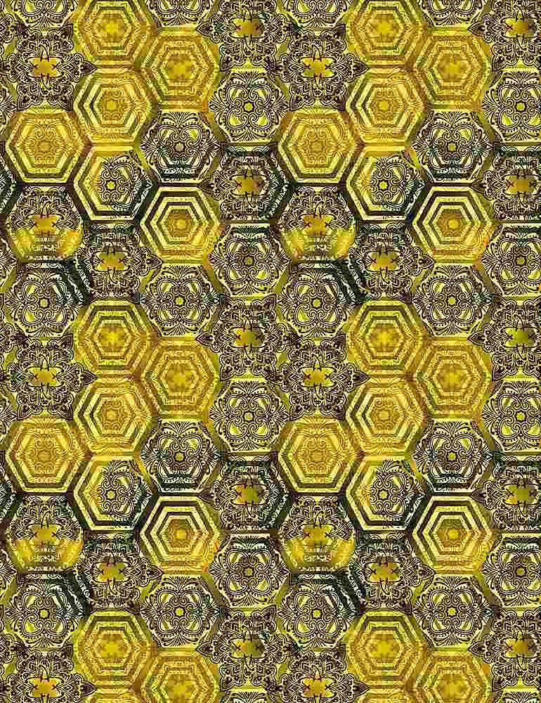 Gold Queen Bee fabric CD1352 Honeycomb fabric Bees - Mary Jo Fabrics