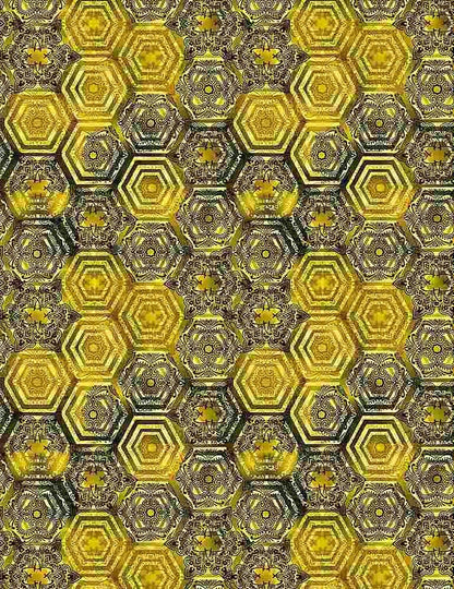 Gold Queen Bee fabric CD1352 Honeycomb fabric Bees - Mary Jo Fabrics