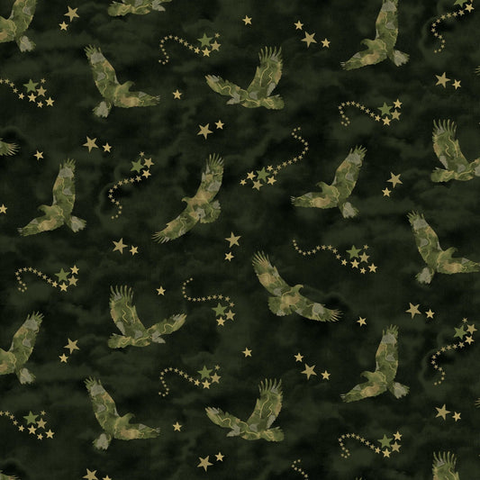 Golden Eagle cotton fabric 16702 Eagles with Metallic Gold - Mary Jo Fabrics