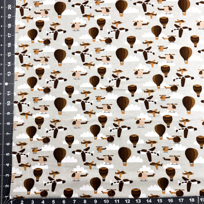 Gray Airplane FLANNEL Fabric 106390 Balloons and Helicopters - Mary Jo Fabrics