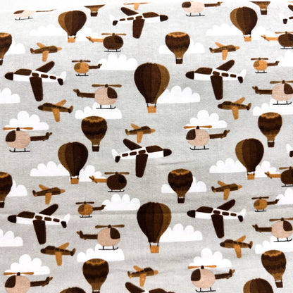 Gray Airplane FLANNEL Fabric 106390 Balloons and Helicopters - Mary Jo Fabrics