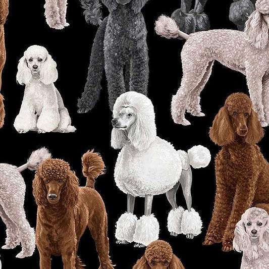 Gray Black White Poodle Dog Fabric Cotton C7527 - Mary Jo Fabrics