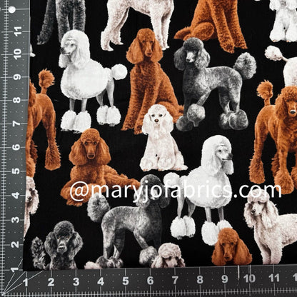 Gray Black White Poodle Dog Fabric Cotton C7527 - Mary Jo Fabrics
