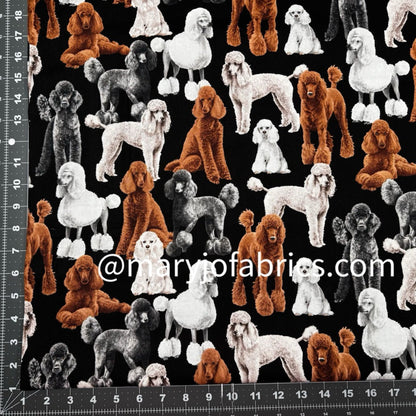 Gray Black White Poodle Dog Fabric Cotton C7527 - Mary Jo Fabrics