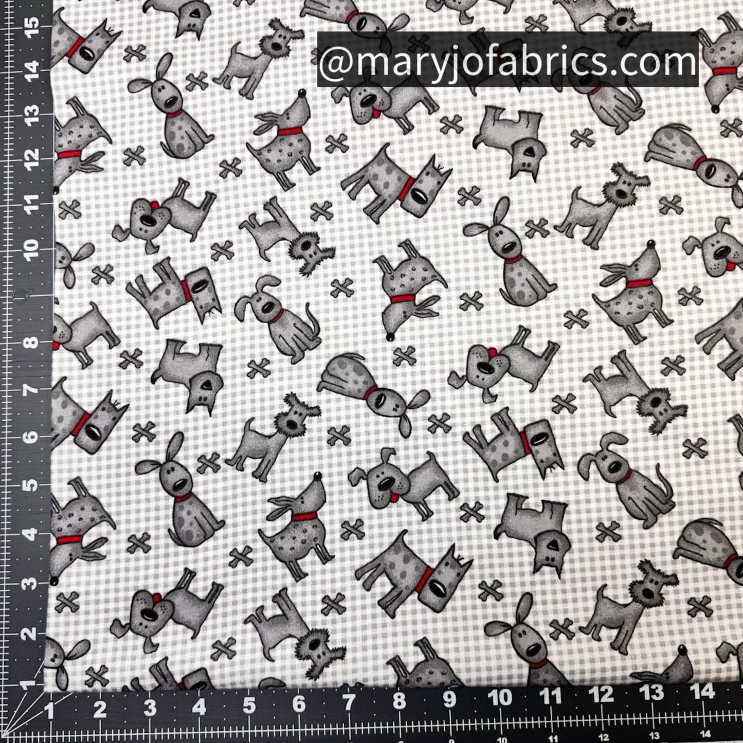 Gray Plaid Dog Flannel 1052 - 90 Dogs & Dog Bones - Mary Jo Fabrics