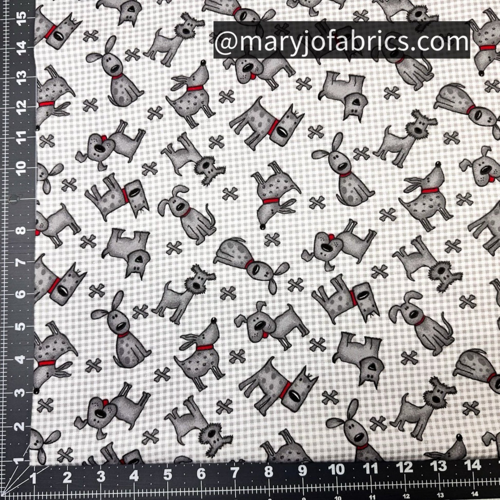Gray Plaid Dog Flannel 1052 - 90 Dogs & Dog Bones - Mary Jo Fabrics