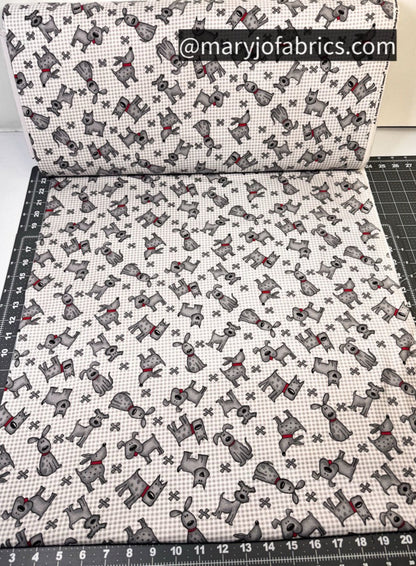 Gray Plaid Dog Flannel 1052 - 90 Dogs & Dog Bones - Mary Jo Fabrics
