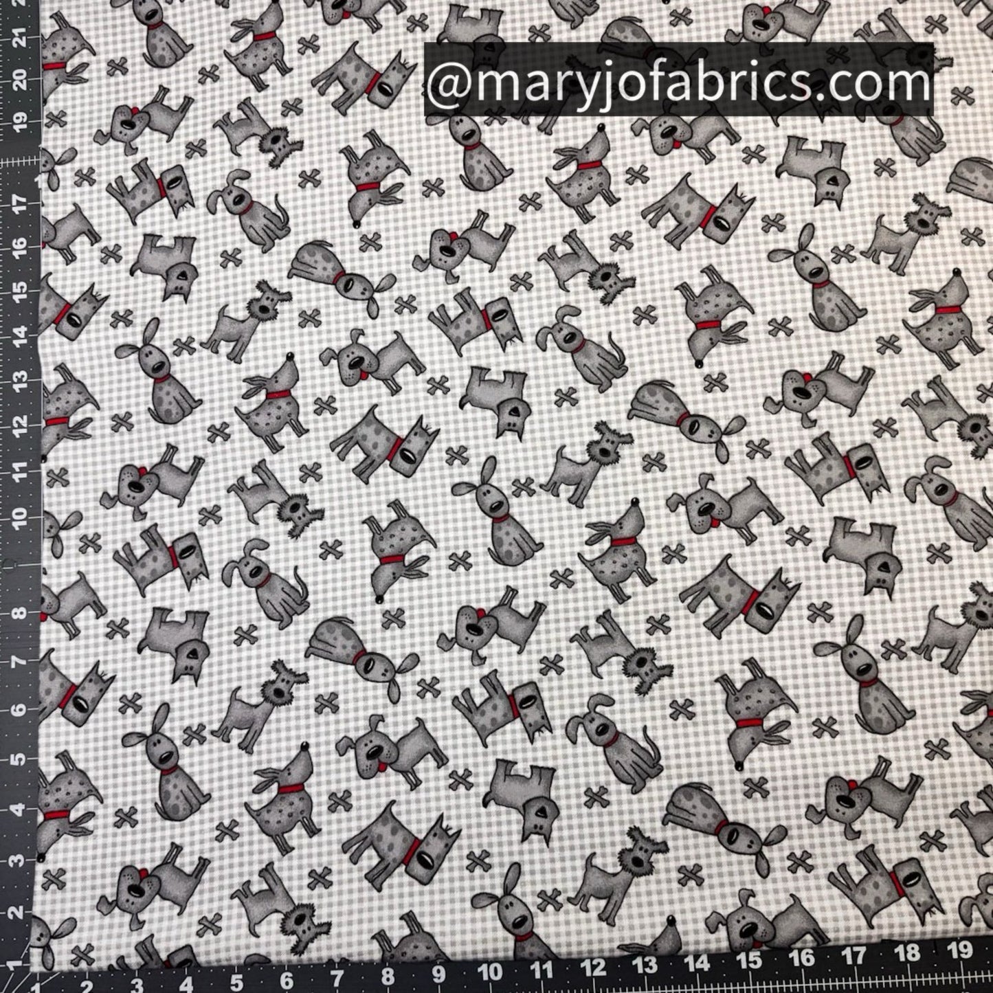 Gray Plaid Dog Flannel 1052 - 90 Dogs & Dog Bones - Mary Jo Fabrics