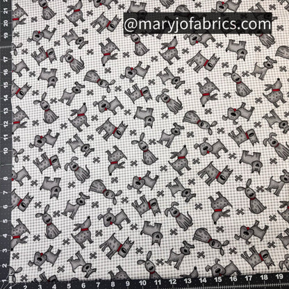 Gray Plaid Dog Flannel 1052 - 90 Dogs & Dog Bones - Mary Jo Fabrics