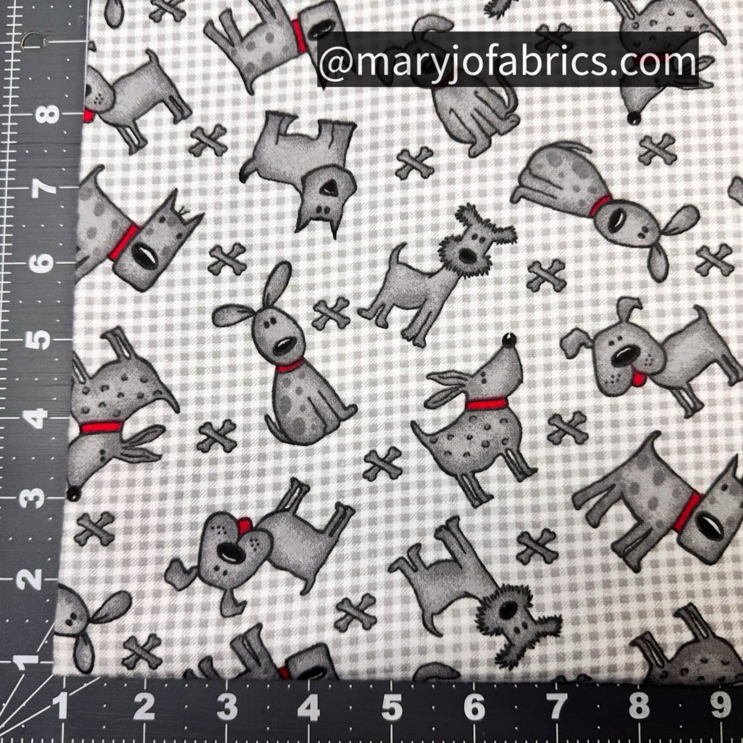 Gray Plaid Dog Flannel 1052 - 90 Dogs & Dog Bones - Mary Jo Fabrics