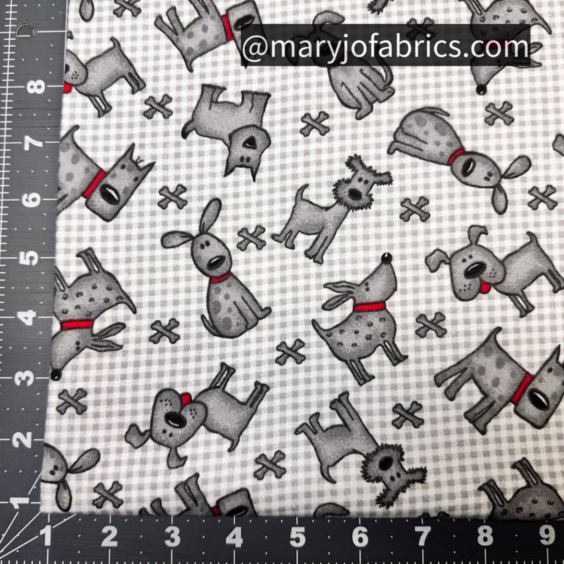 Gray Plaid Dog Flannel 1052 - 90 Dogs & Dog Bones - Mary Jo Fabrics