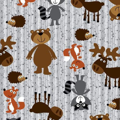 Gray Woodland Animal FLANNEL 0863 - 909 Bears - Mary Jo Fabrics