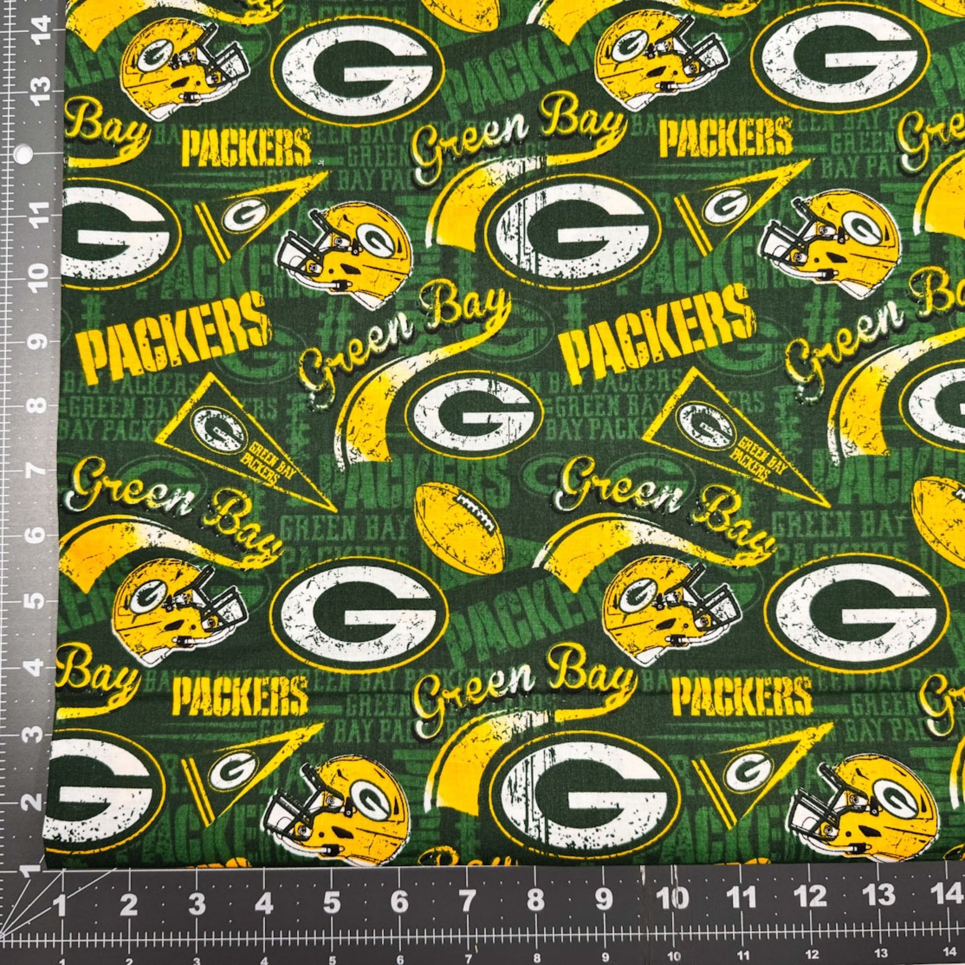 Green Bay Packer Fabric 14837D Pennant NFL Fabric Joann Fabric design - Mary Jo Fabrics