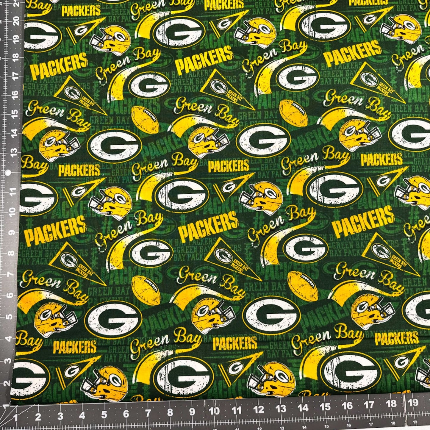 Green Bay Packer Material 14837D Pennant NFL Fabric - Mary Jo Fabrics