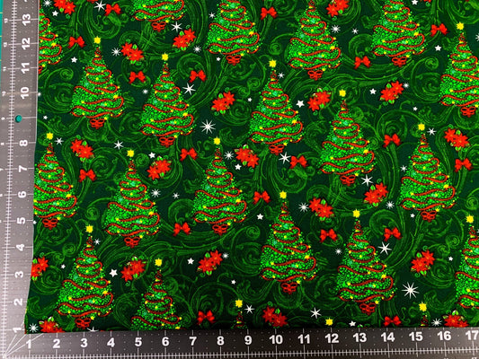 Green Christmas Tree fabric Christmas quilting fabric - Mary Jo Fabrics