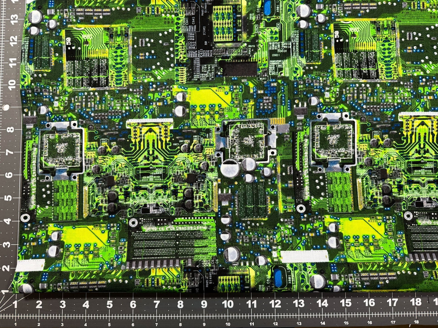 Green Circuit board computer fabric electronic quilt fabric - Mary Jo Fabrics