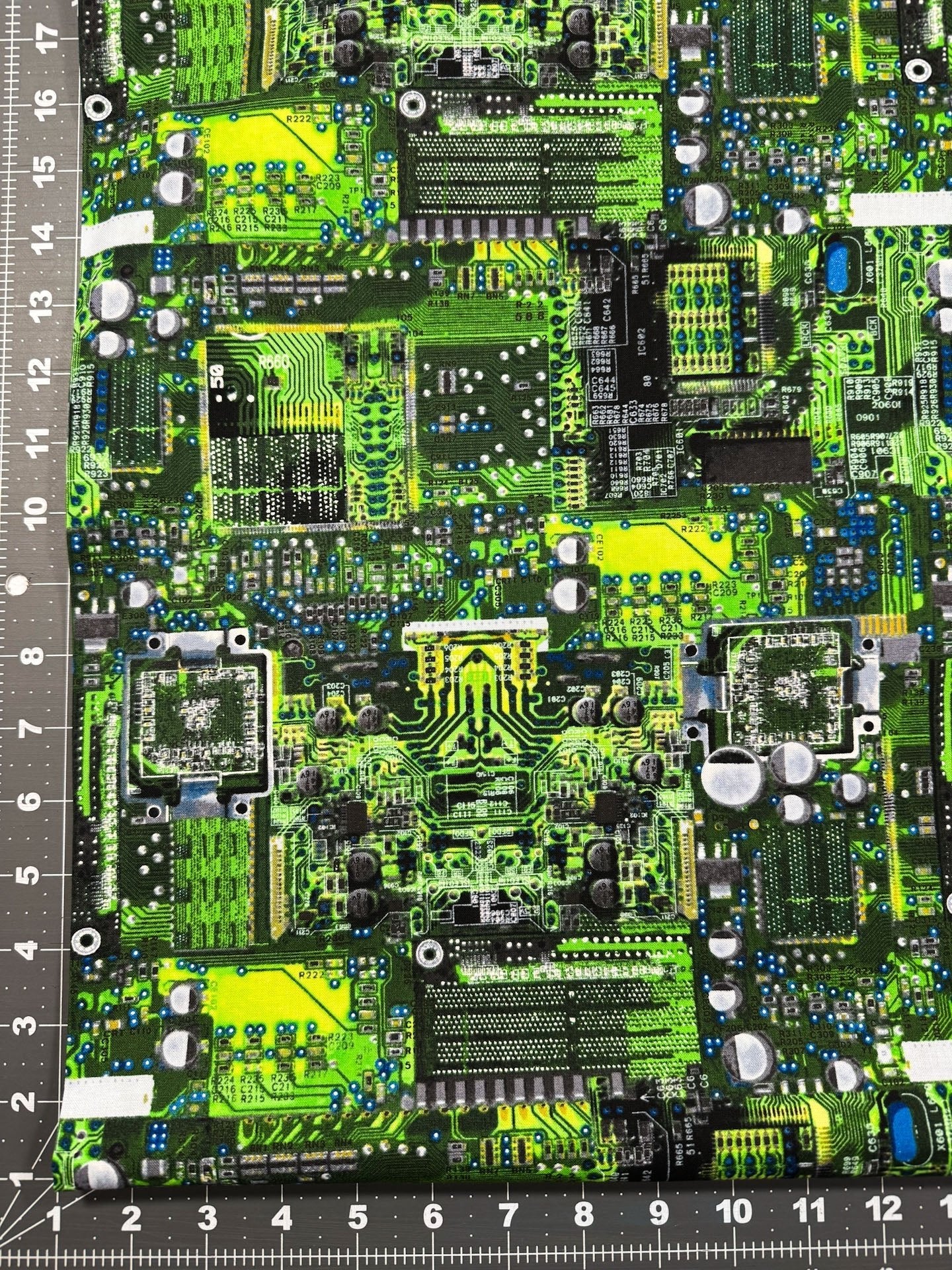 Green Circuit board computer fabric electronic quilt fabric - Mary Jo Fabrics