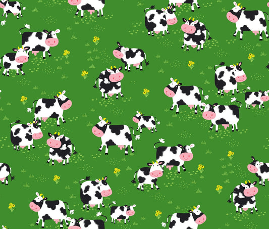 Green Cows FLANNEL 44 - 6371 Cute Cow Flannel - Mary Jo Fabrics
