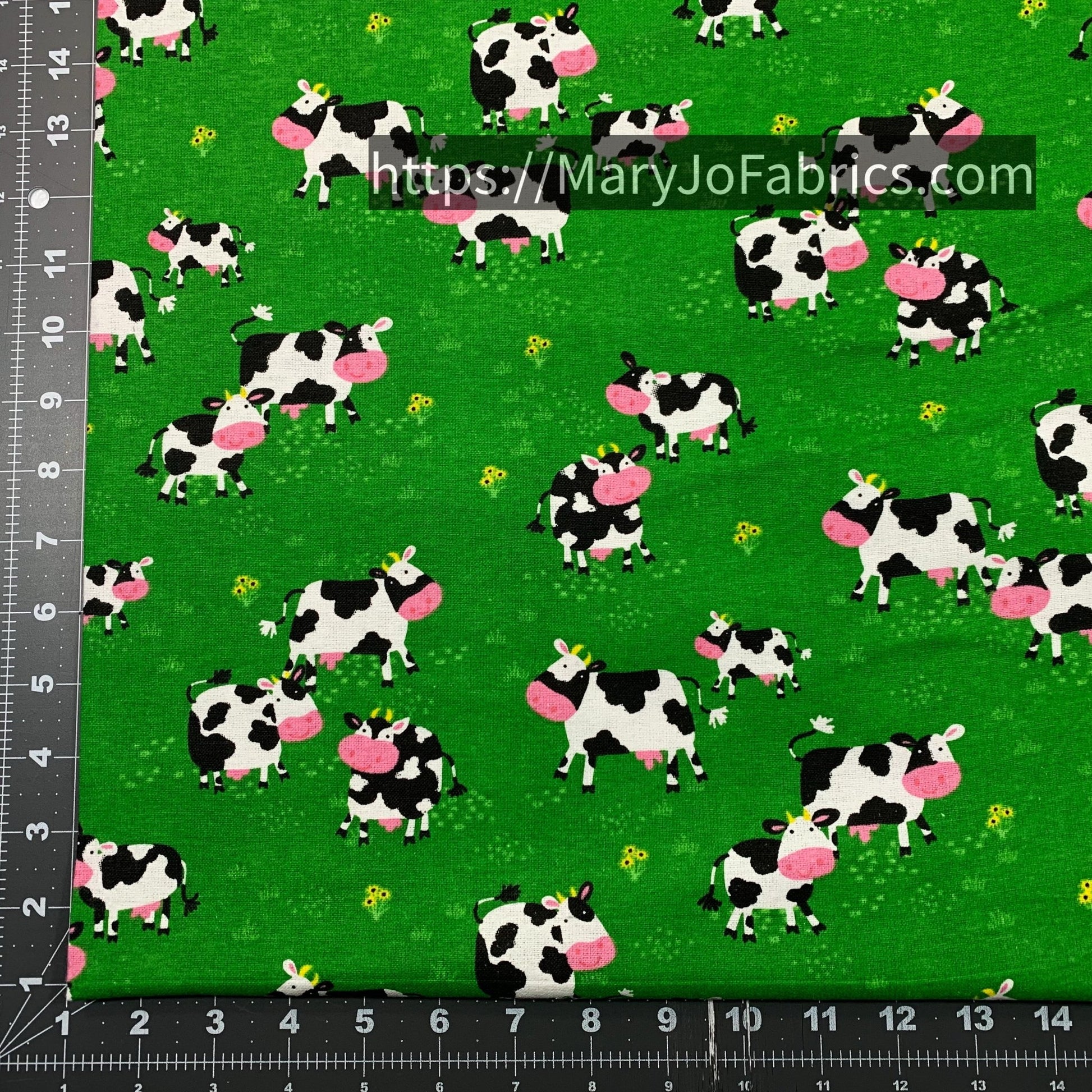 Green Cows FLANNEL 44 - 6371 Cute Cow Flannel - Mary Jo Fabrics