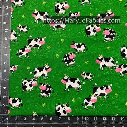 Green Cows FLANNEL 44 - 6371 Cute Cow Flannel - Mary Jo Fabrics