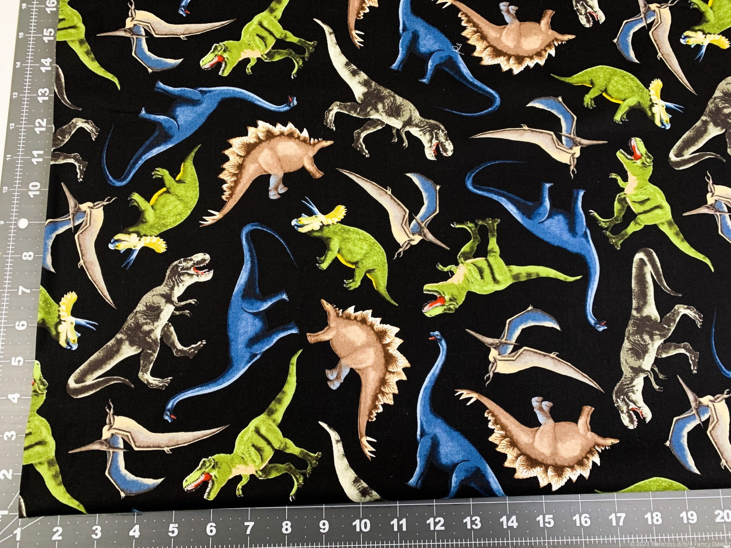 Green dinosaur fabric C5726 dinosaurs cotton - Mary Jo Fabrics