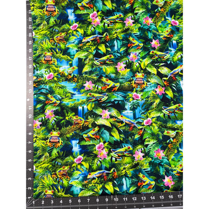 Green Frog Cotton Fabric CD3159 Frogs in Rain Forest - Mary Jo Fabrics