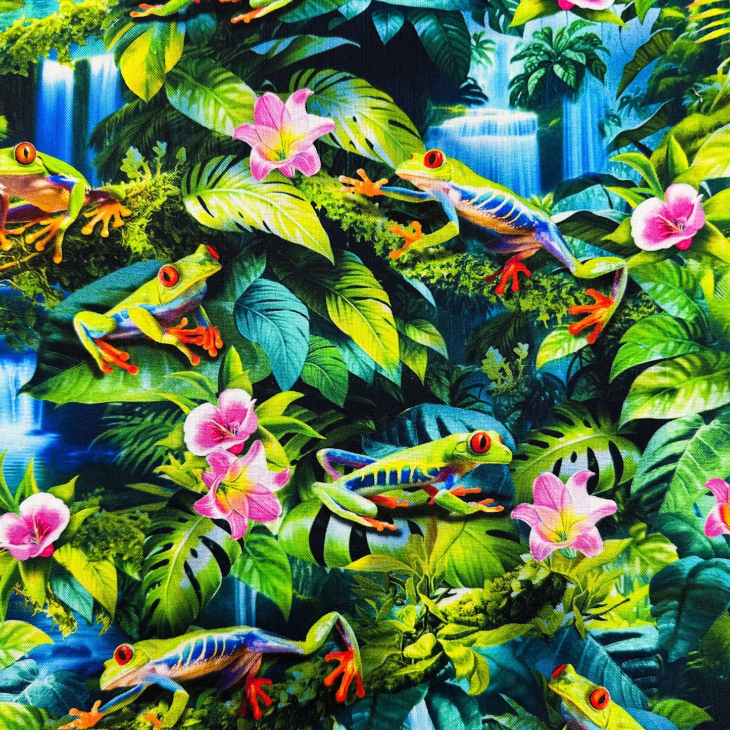 Green Frog Cotton Fabric CD3159 Frogs in Rain Forest - Mary Jo Fabrics