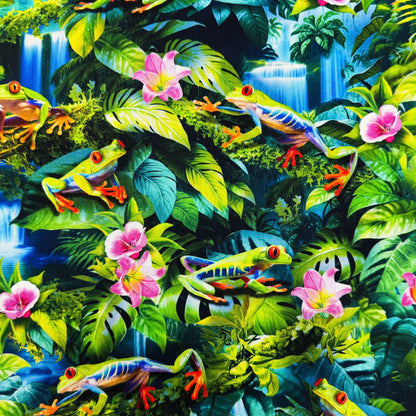 Green Frog Cotton Fabric CD3159 Frogs in Rain Forest - Mary Jo Fabrics