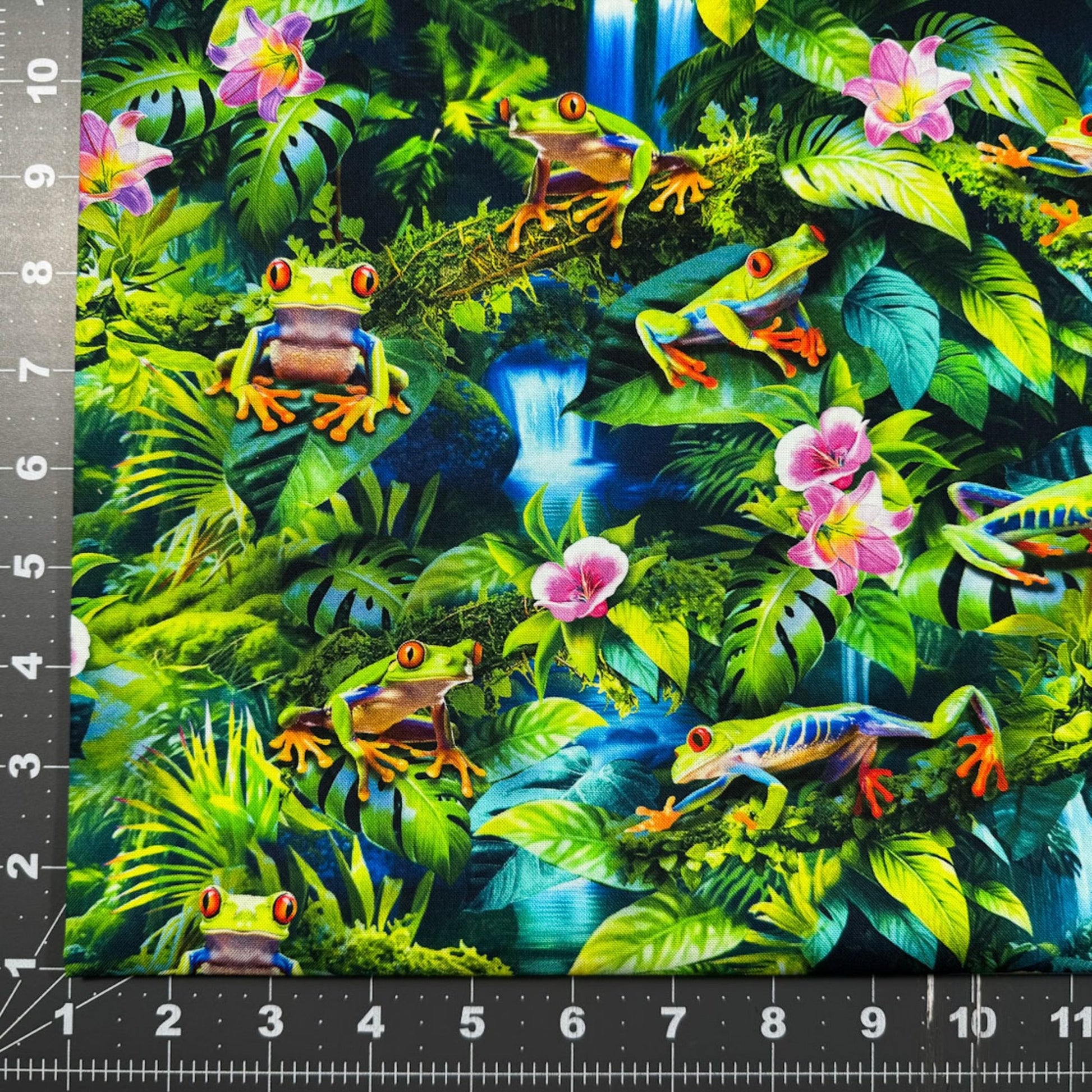 Green Frog Cotton Fabric CD3159 Frogs in Rain Forest - Mary Jo Fabrics