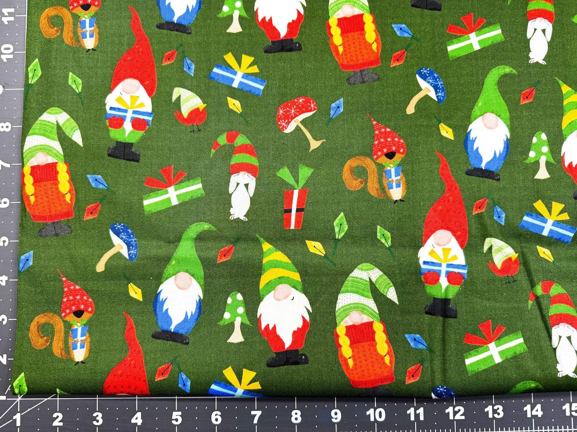 Green gnome fabric ML3189 Christmas fabric - Mary Jo Fabrics