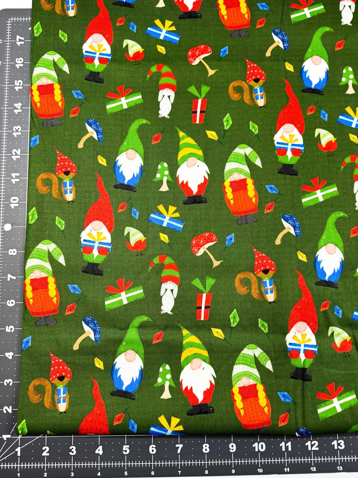 Green gnome fabric ML3189 Christmas fabric - Mary Jo Fabrics