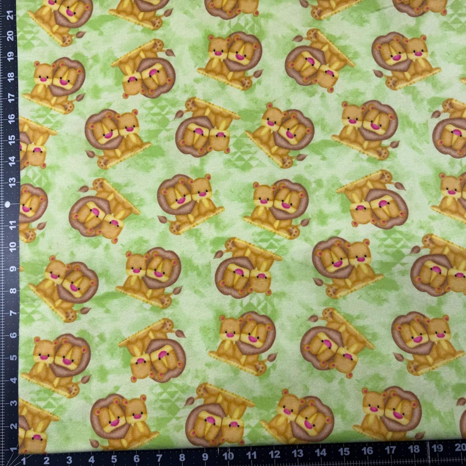 Green Lion Flannel Fabric N1039 - 66 Baby lion cub - Mary Jo Fabrics