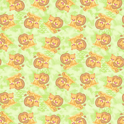 Green Lion Flannel Fabric N1039 - 66 Baby lion cub - Mary Jo Fabrics